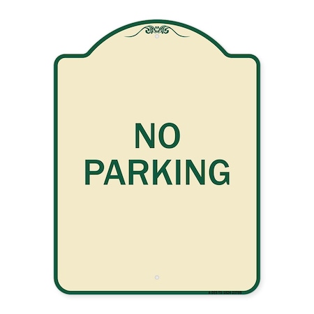 Signmission Designer Series Sign No Parking 2, Tan & Green Heavy-Gauge Aluminum Sign, 24" x 18", TG-1824-23789 A-DES-TG-1824-23789